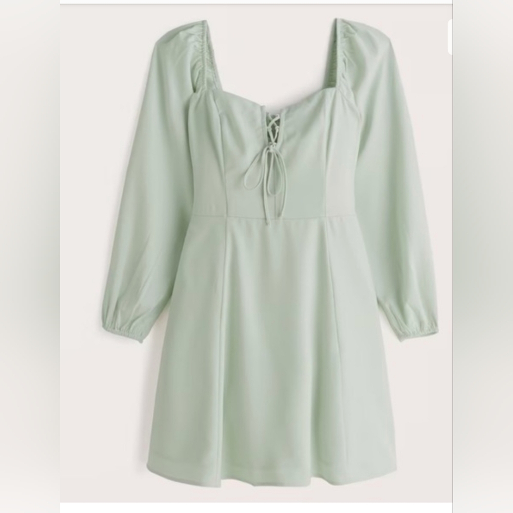 Abercrombie & Fitch Mint Green Puff-Sleeve Mini Dress